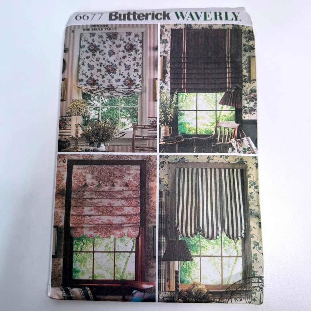 BUTTERICK 6677 Waverly Shades Window Treatments Uncut Sewing Pattern Cottagecore